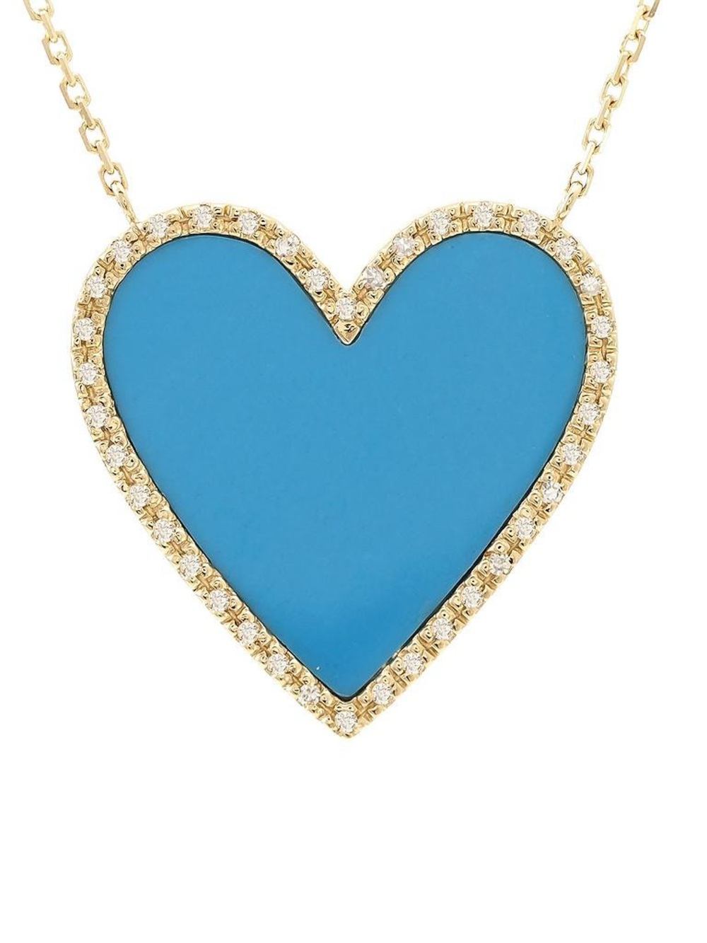 14K Solid Yellow Gold Heart Natural Turquoise And Diamond Necklace 20.2×20mm